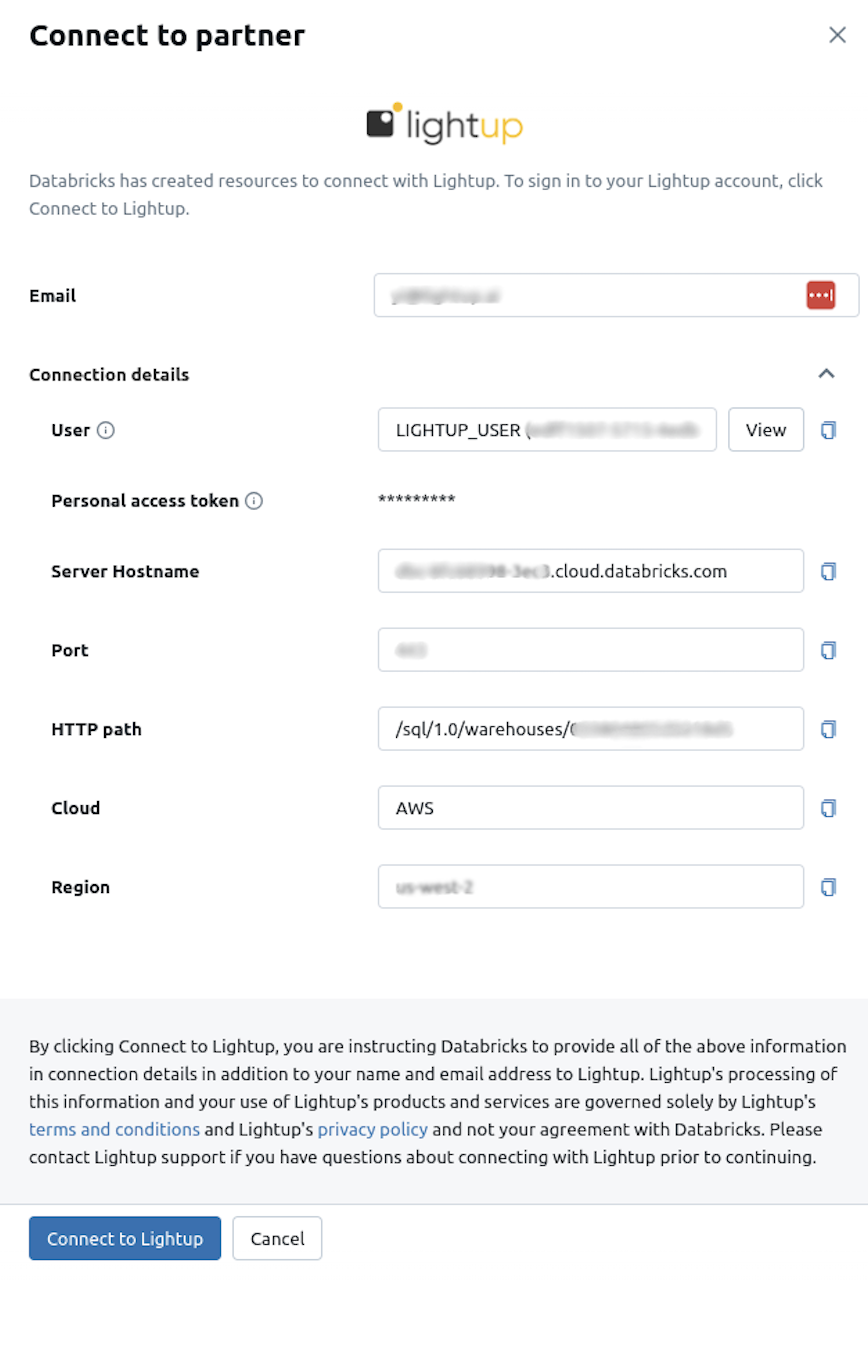 Create a Lightup account to connect Databricks Catalogs to Lightup.