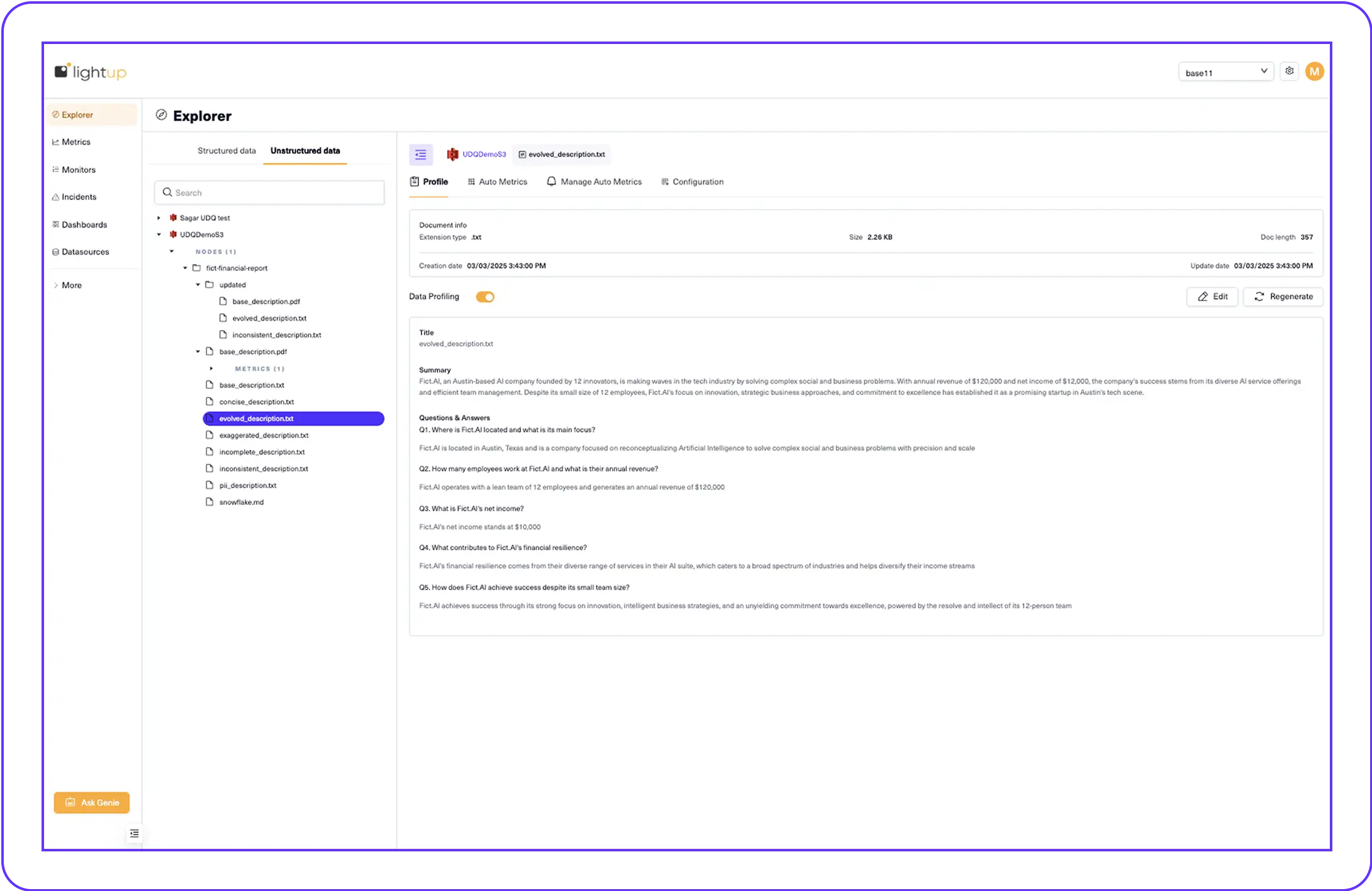 AI-Powered Data Profiling for documents